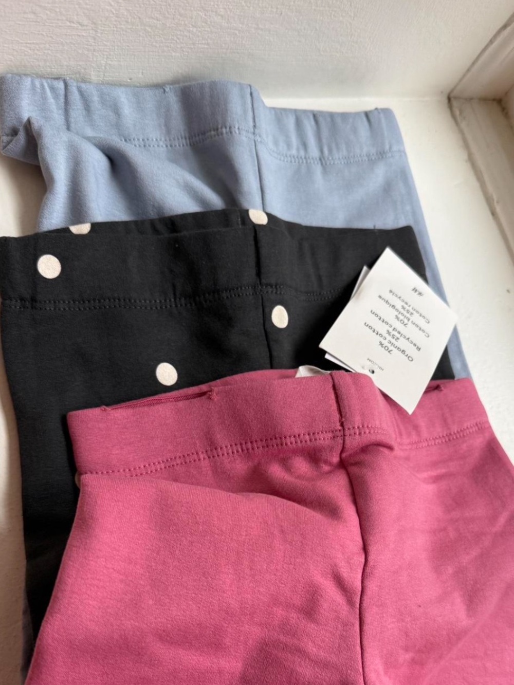 H&M Girls' 3-Pack Leggings - Pink, Black Polka Dot & Light Blue